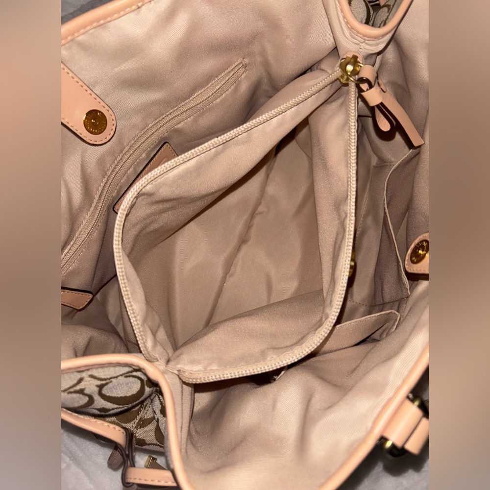 Coach Signature Khaki Tan with Green Stripe Drawstring Carryall (F28501) - Picture 6 of 10